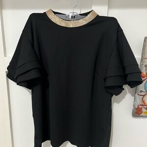 Black Top with Gold Collar Detail